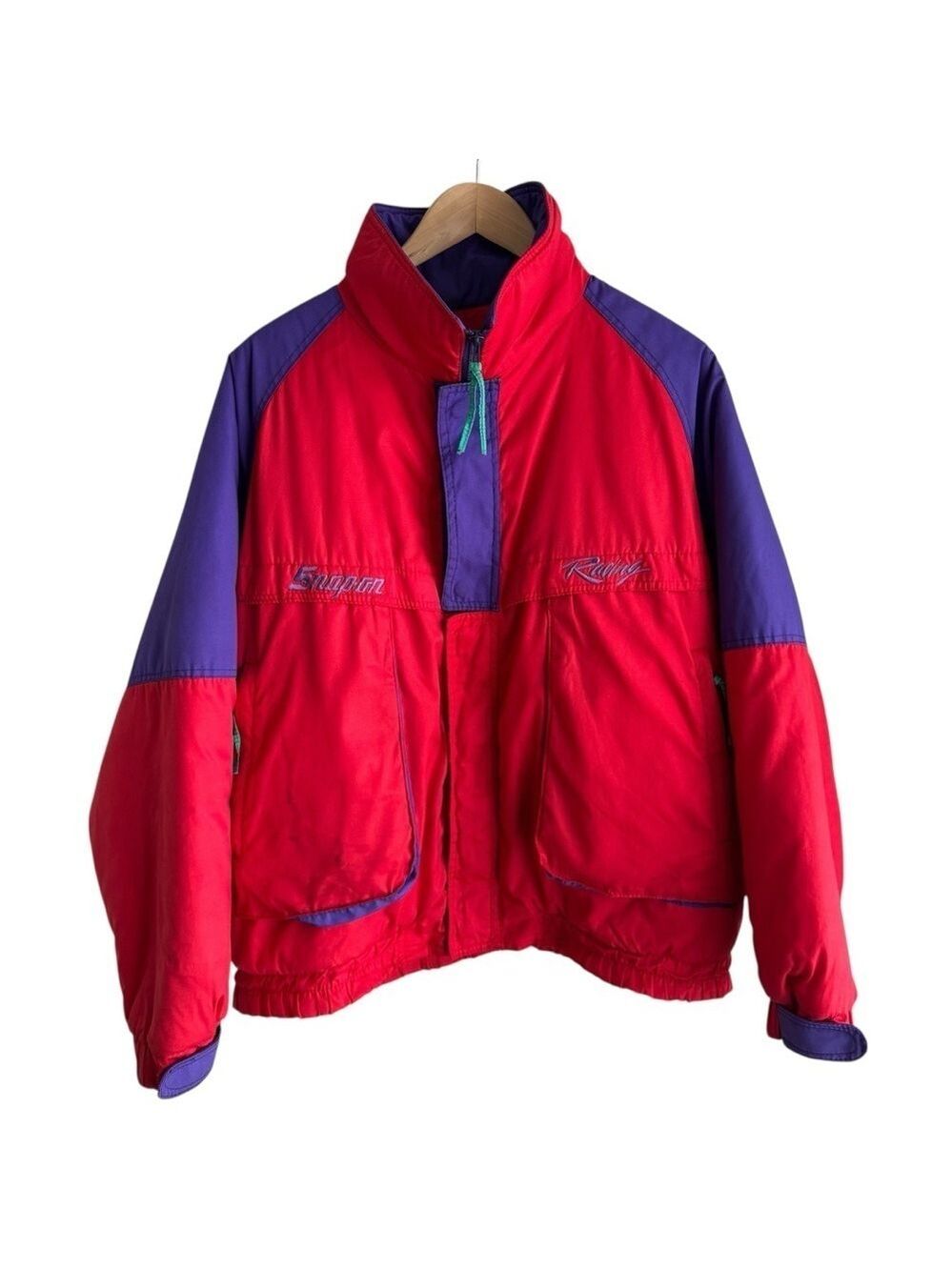 Vintage 80s 90s Snap On Racing Jacket XL Red Retro Puffer Coat Full Half Zip GUC